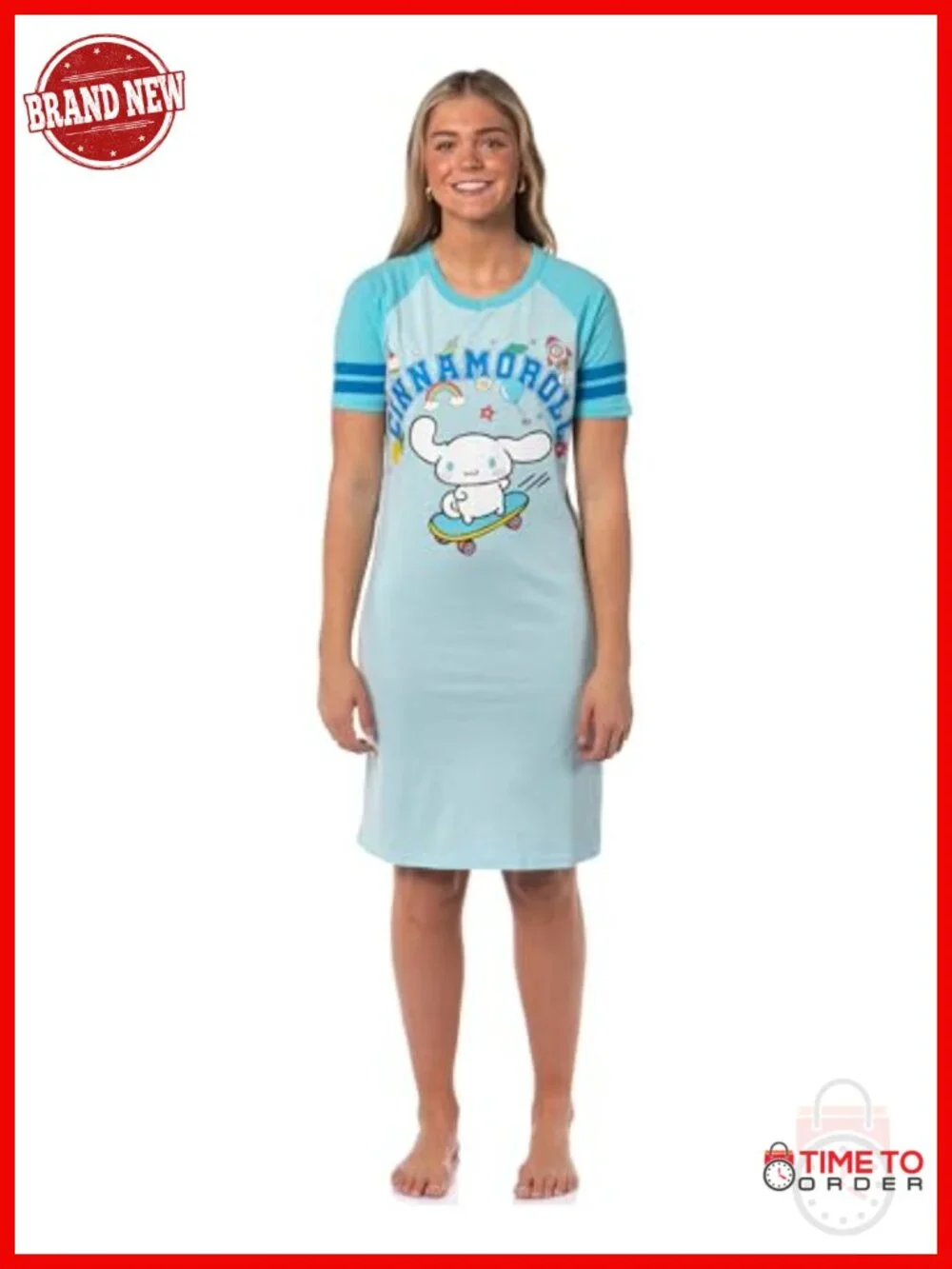 V-Nightgown Raglan Sleeve Nightshirt Cinnamoroll Sleepwear